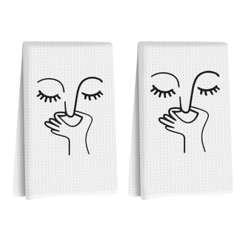 2 Pcs Funny Hand Towels White Bathroom Decorative Towels Gifts for Women | Bad Smell Humorous Waffle Weave Absorbent Hand Towel, Farmhouse Modern Minimalistic Bathroom Washroom Restroom Decor - color: Funny Nose Art