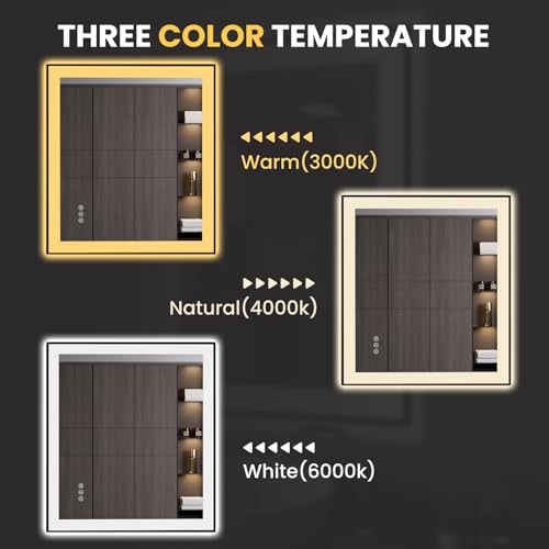 LOAAO 32"X36" LED Bathroom Mirror Black Framed | Anti-Fog, Dimmable, Memory Function, Tempered Glass, Lighted Vanity Mirror for Wall - size: 32"L x 36"W