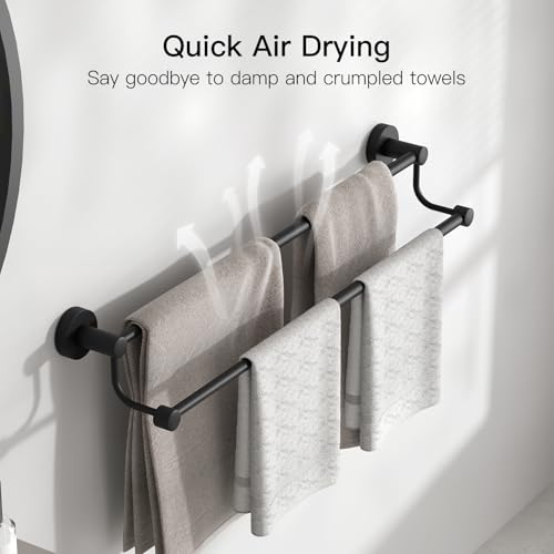 Double Towel Bar Towel Rack for Bathroom Bath Wall Mounted Matte Black | Adjustable 16-26 In,Wall Mounted Towel Holder, Stainless Steel, Rustproof, Towel Bar Rod Hanger Hardware Accessories Hotel - color: Black