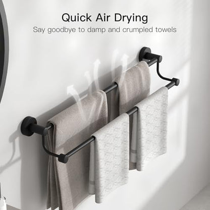 Double Towel Bar Towel Rack for Bathroom Bath Wall Mounted Matte Black | Adjustable 16-26 In,Wall Mounted Towel Holder, Stainless Steel, Rustproof, Towel Bar Rod Hanger Hardware Accessories Hotel - color: Black