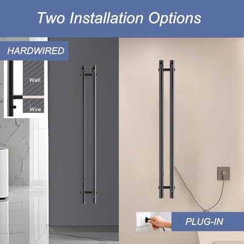 Heated Towel Rack, Towel Warmer with Timer, Wall Mounted hot Towel Warmer Rack for Bathroom, Hardwired or Plug-in Models Vertical Towel Heater, 2 Vertical Rack Round Design (Black) - color: Black