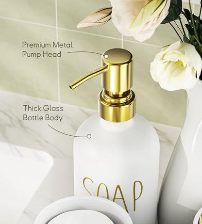 6Pcs White&Gold Bathroom Accessories Set with Tray, Bathroom Counter Sets | Perfect For Creating A Clean, Modern Bathroom Countertop In Apartments, Master Bathrooms, Guest Bathrooms And Airbnb Spaces. - color: White&gold