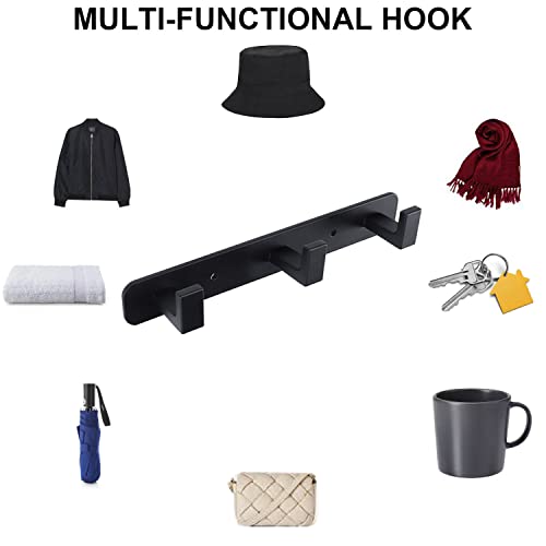 Coat Rack, Heavy Duty Stainless Steel 3 Tri Coat Hook Hanger, Wall Mounted Wall Hooks, Rustic Clothes Hook/Key Hook Rail for Bathroom Kitchen Entryway(2 Pack, 3 Hook Black) - color: Black, size: 3 Hook-2 Pcs