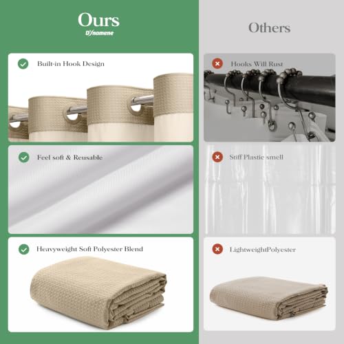 Beige Hook Free Waffle Shower Curtain & Snap-in Fabric Liner,54x81 | Less Time to install, 3 in 1 Fabric Shower Curtain and Liner Set with Magnets, Stall, Long, Shower Curtains for Bathroom - color: B Beige, size: 54"W x 81"L (Pack of 1)