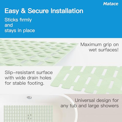 Bathtub Mat Non Slip - for Inside Bath Tub & Shower, Large 40x16 Inch, 261 Strong Suction Cups, Soft Textured Surface, Fast Drain & Quick Dry, Bathroom Safety Mat, Sage Green, Matace - color: Sage Green, size: 40" x 15.8" (Rectangular)