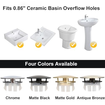 Sink Overflow Ring Chrome Bathroom Sink Overflow Cover Brass Material Insert in Round Trim Cap 2 Pack