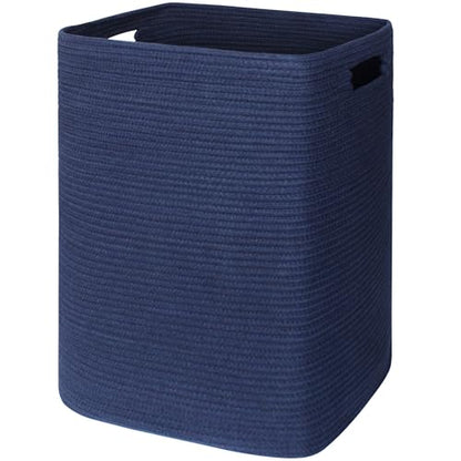 Large Laundry Hamper 16"x13"x22" - Tall Woven Baby Laundry Basket, Cotton Rope Dirty Clothes Hamper Bin, Blanket Storage for Living Room, Nursery Bedroom Aesthetic, Soft Dark Blue Hamper, 75L - color: Blue