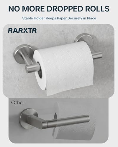 RARXTR 3PCS Bathroom Hardware Set, Brushed Nickel Wall Mounted Toilet Paper Holder, 2 Suction Cup Towel Hooks, Bathroom Accessories SUS 304 Stainless Steel, Rust-Proof, Modern - color: Brushed Nickel