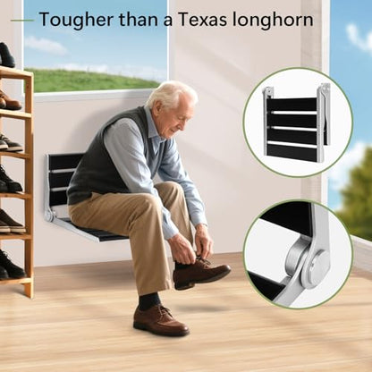 Wall Mounted Shower Seat - 16IN Teak Fold Down Shower Seat for Elderly, Disabled & Pregnant Women - Sturdy Shower Benches for Inside Shower with 400LB Capacity- 2026 Premium Black Shower Bench - color: Black