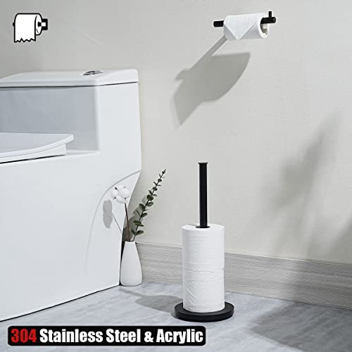 JQK Toilet Paper Storage Stand Matte Black, 304 Stainless Steel Thicken 0.8mm Tissue Reserve Holder 3 Rolls Dispenser for Bathroom, TPS180-PB - color: Black & Black Base