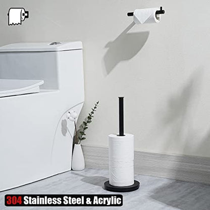 JQK Toilet Paper Storage Stand Matte Black, 304 Stainless Steel Thicken 0.8mm Tissue Reserve Holder 3 Rolls Dispenser for Bathroom, TPS180-PB - color: Black & Black Base