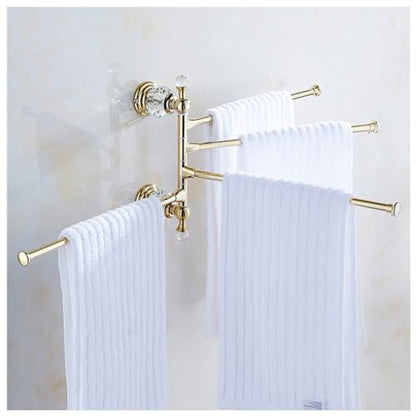 ZHOUXIAO Premium Brass Crystal Swing Out Towel Bar Gold Finish/Towel Racks for Bathroom, Metal Polished Towel Bar Folding Arm Swivel Hanger Bathroom Storage Organizer Wall Mo gold-3bars
