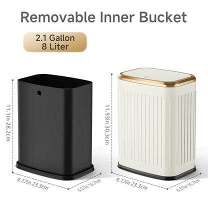 TIPGO Bathroom Trash Can with Lid, 2.1 Gallon / 8 Liter Small Garbage Can, Press Top Bin, Stainless Steel Wastebasket with Pop-Up Lid for Bedroom, Living Room, Office (Cream) - color: Cream