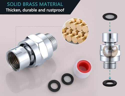 Solid Brass Swivel Ball Adapter, Universal Shower Angle Adjuster | For Kids & Adults, Adjustable Shower Angle, Solid Brass G1/2 Adapter, Polished Chrome, for Fixed, Handheld & Rain Showerheads - color: Chrome