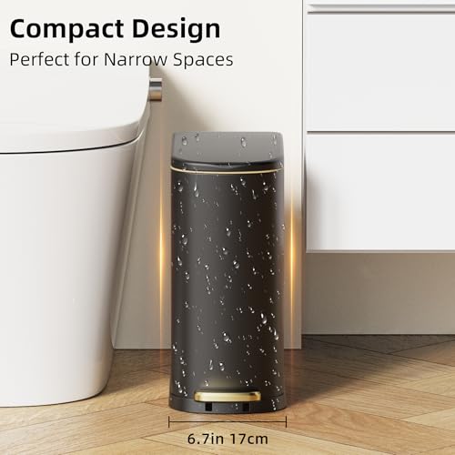 KSSKSS 2.6 Gallon/10L Slim Stainless Steel Bathroom Trash Can with Soft Close Lid, for Narrow Spaces,Bathroom, Bedroom (Black) - color: Black