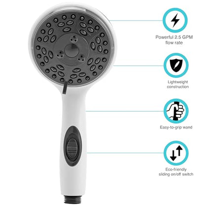 Dura Faucet DF-SA432-WT RV Handheld Shower Wand (White) | RV handheld shower wand with water-saving control. Fits standard RV shower hoses. White finish. - color: White, size: Shower Wand
