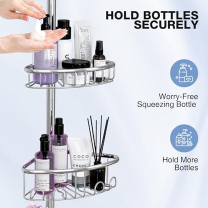 Corner Shower Caddy Tension Pole: Stainless Steel Rustproof 4-Tier Shower Organizer - 47-121 inch Adjustable Bathroom Shelves for Bathtub Shampoo Storage - Tension Rod Floor Standing Bath Rack - style: A Style-Silver