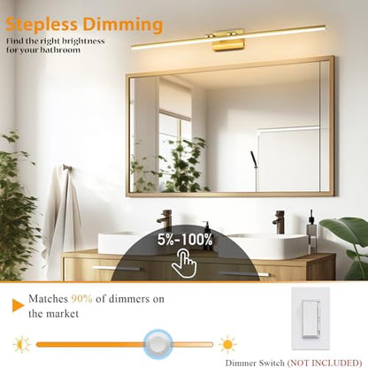 LED Bathroom Vanity Light, Modern Bathroom Light Fixture Over Mirror (3000K/4000K/6000K, Dimmable), Vanity Light Bar with Angle Adjustable, 48 Inch, Brass - color: Brass, size: 48 inch