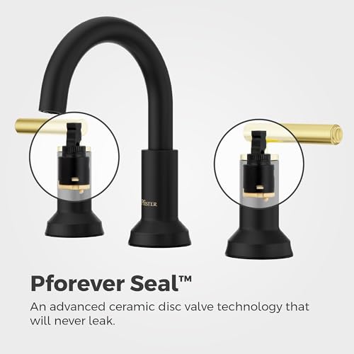 Pfister Capistrano 3Hole Widespread Black & Gold Bath Faucet LF049CSOBBG | Push & Seal drain, TiteSeal no-putty mount, 8in vanity faucet, Lead-free NSF - color: Matte Black and Brushed Gold, size: 1 Pack
