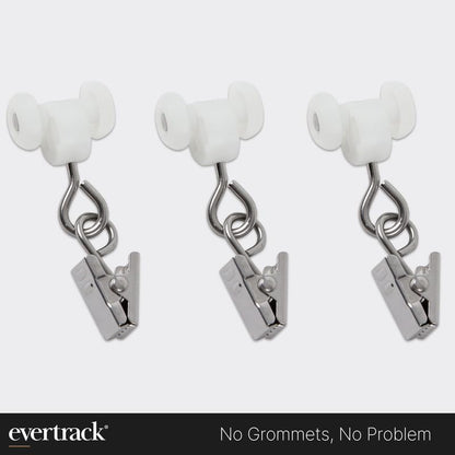 Curtain Clips - Dual Wheel Roller Carriers for Ceiling Mounted Curtain Track with Stainless Steel Pinch Clips for Curtains, Drapes, and Room Dividers - Pack of 25 - size: Roller Clips - 25