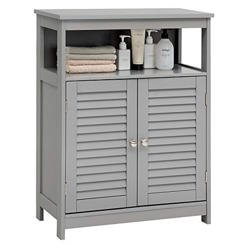 Tangkula Bathroom Floor Cabinet, Wooden Freestanding Storage Cabinet with Double Shutter Door & Adjustable Shelf, Storage Cabinet for Bathroom Living Room (Grey) - color: Grey