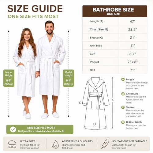BIOLINEN 100% Cotton Terry Shawl Collar Bathrobe with Slippers