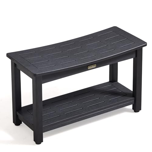 KaimuBench 30'' Waterproof Shower Stool, Poly Lumber Shower Bench Seat for Shaving Legs, HDPS Plastic Bath Chair Seat, Non-Slip & No Maintenance, Black, Weight Capacity 700LBS (30 x 13 Inches) - color: Black, size: XL (30*12.6*17.7'')