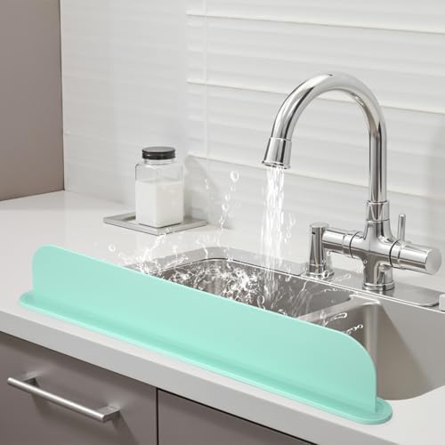 19.3 inch Kitchen Sink Splash Guard, Silicone Sink Baffle Splash Guard, Backsplash Protector for Kitchen Countertop & Bathroom Bathtub with Non-Slip Strong Suction, Mint Green - color: Mint Green