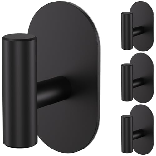 Aikzik Black Adhesive Hooks Heavy Duty-Max 26lb, Wall Hooks for Shower, Bathroom, Towel, Coat, Robe, Stainless Steel Hooks for Hanging, Sticky Hooks for Walls No Damage- 4 Pack - color: Black
