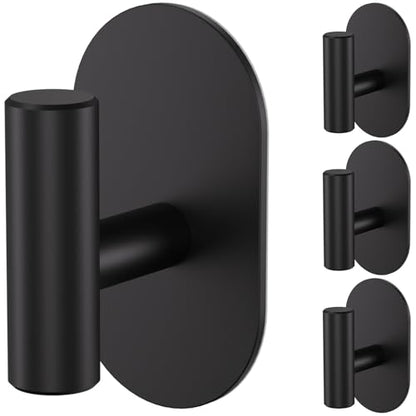 Aikzik Black Adhesive Hooks Heavy Duty-Max 26lb, Wall Hooks for Shower, Bathroom, Towel, Coat, Robe, Stainless Steel Hooks for Hanging, Sticky Hooks for Walls No Damage- 4 Pack - color: Black