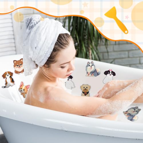 Yaomiao 24 Pcs Dog Bathtub Non Slip Stickers Bathroom Tubs Anti Slip Decal | Shiny, Sparkle, Glitter, Peva, 4.53inch, Easy Apply, Scraper, No Residue, for Shower Stairs Floor, Safety, Cute, Grip - style: Dog