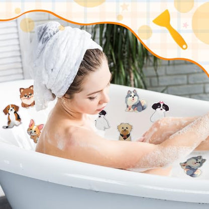Yaomiao 24 Pcs Dog Bathtub Non Slip Stickers Bathroom Tubs Anti Slip Decal | Shiny, Sparkle, Glitter, Peva, 4.53inch, Easy Apply, Scraper, No Residue, for Shower Stairs Floor, Safety, Cute, Grip - style: Dog