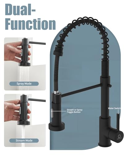 Kitchen Faucet, Black Kitchen Sink Faucets with Pull Down Sprayer, Single Handle Stainless Steel Faucets for Kitchen Sinks, Dual Function Spray Head, Farmhouse Kitchen Faucets - color: A-Matte Black, style: Classic
