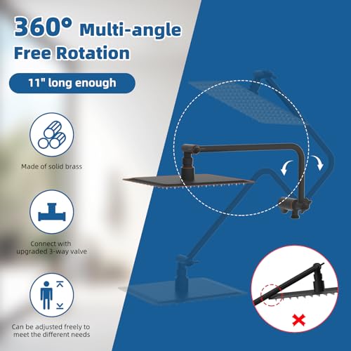 12" Metal Rainfall Shower Head with 10-Mode Handheld, Oil Rubbed Bronze | NSF/ANSI/CAN 372 Certified, High Pressure Showerhead Combo with 11" Adjustable Shower Arm, 71" Hose, Shower Head Holder - color: Oil Rubbed Bronze, style: Square 12"