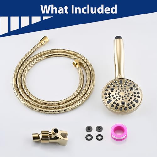 High Pressure 10 Setting Handheld Shower Head, 5" Detachable Showerhead Spray Built-in Power Wash to Clean Tub, Tile & Pets, 79" Extra Long Stainless Steel Hose, Adjustable Bracket - Gold - color: Zirconium Gold