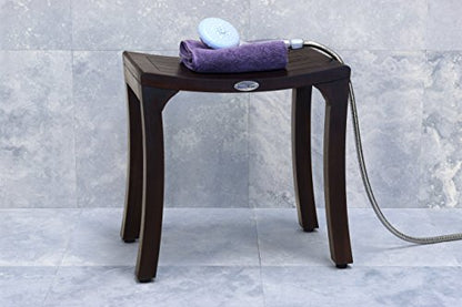AquaTeak Patented 18" Asia Curve Mocha-Shield Teak Shower Bench - A. Bench | Durable, Water-Resistant Teak, Shower Chair & Shaving Foot Rest, Indoor/Outdoor Use