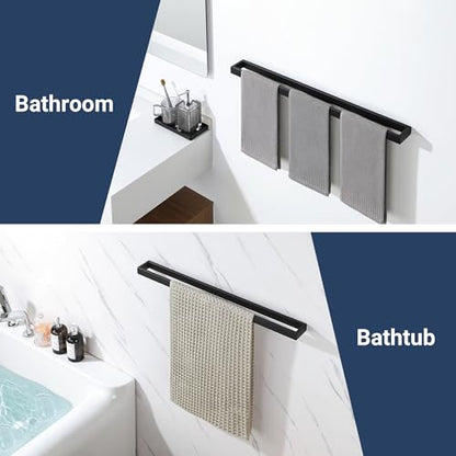 Sayayo Matte Black Towel Bar for Bathroom, 27.5 Inch Hand Towel Holder Wall Mount Square Towel Ring SUS304 Stainless Steel Towel Rack - color: Black, size: 27.5 INCH