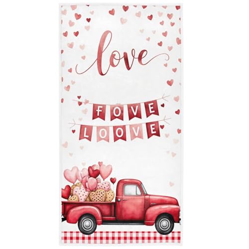 Pink Heart Truck with Ballon Hand Bath Towels Romantic Love Bathroom Shower Hanging Towel Soft Absorbent Kitchen Dish Guest Towel Mother's ValentineDecorations 16x30 in - color: Pink Heart Truck