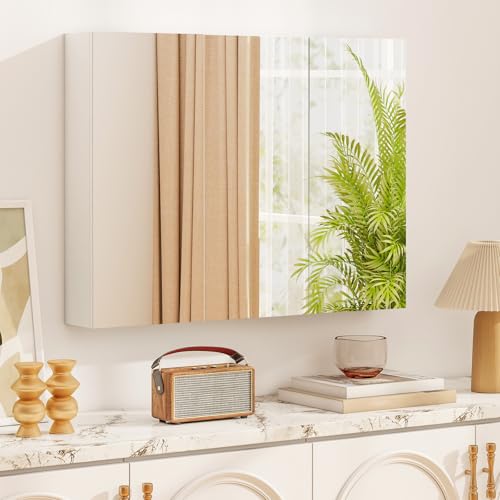 Tangkula Mirrored Medicine Cabinet, Large Wide Wall Mounted Storage Cabinet with 3 Mirror Doors, Hanging Bathroom Organizer, White, 34.5 x 5 x 25.5 Inches - size: 34.5 x 25.5 Inch