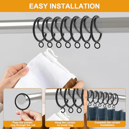 42 PCS Curtain Rings, 1.5 inch Metal Curtain Drape Sliding Eyelet Rings-Hanging Rings for Curtains and Rods, Fits Up to 1 1/4-Inch Rod, Black(Clips Not Included) - color: Black
