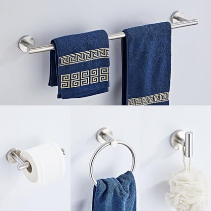 Brushed Nickel Bathroom Hardware Set 5 Piece with Towel Racks for Bathroom, SUS304 Stainless Steel Bath Towel Bar Set, 24 Inch Wall Mounted Accessories Kit… - color: Brushed Nickel
