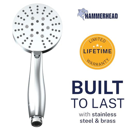 HammerHead Showers® Solid Metal 3-Spray Hand Held Shower Head, Chrome | Select from Wide, Massage, and Mist Sprays | 2.5 GPM High Flow Handheld Showerhead | Made from 304 Stainless Steel - color: Chrome, size: 2.5 GPM