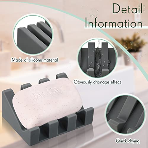 2 Pieces Silicone Soap Dish Self Draining Soap Dish Shower Waterfall Bar Soap Holder Tray with Drain Soap Saver for Kitchen Bathroom Accessories (Dark Grey) - color: Dark Grey