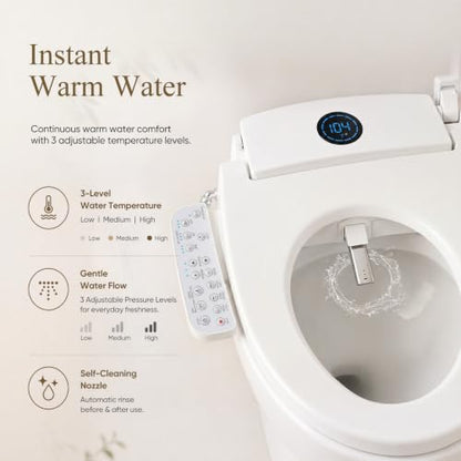 GAICOM Electric Bidet Toilet Seat Elongated, Heated Seat ＆ Warm Air Dryer | Instant Warm Water, Multiple Cleaning Modes, Side Panel Control, Self Cleaning Nozzle, Night Light, Soft Close Lid - color: Milky white