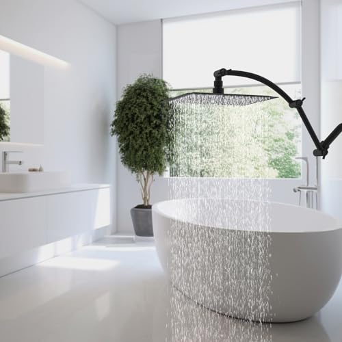 Hibbent All Metal 10'' Rain Shower Head, 16'' Extension Arm, Matte Black | cUPC Certified High Pressure Rainfall Showerhead with Solid Brass Adjustable Shower Head Extension Arm, Fixed Showerheads - color: Matte Black, style: Square 10''