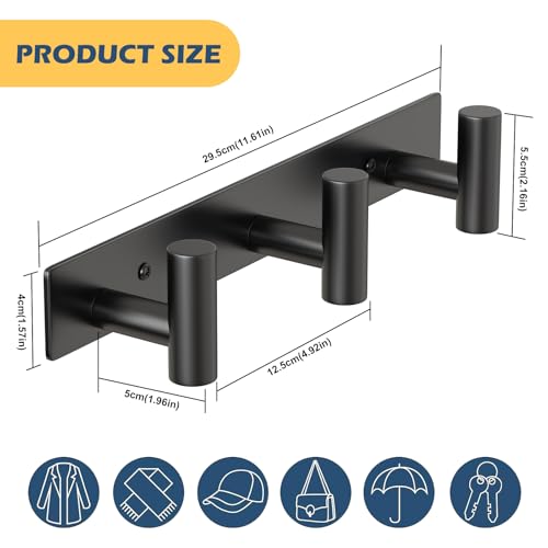 HUFEEOH 2 Pack Coat Hooks Wall Mount, Black T Shaped 3 Hooks Wall Hooks Stainless Steel Coat Hanger Wall Mount, Heavy Duty Towel Hooks Purse Rack for Hanging - color: Black, size: 2 Pack "T" shape 3 hooks