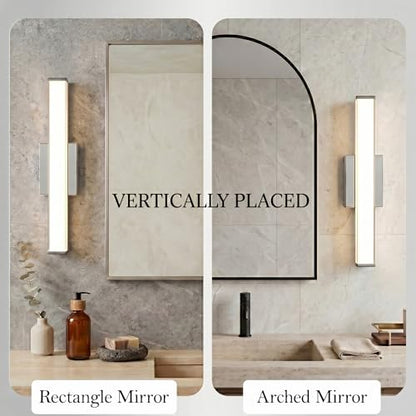 URSOLA 24" Modern LED Bathroom Light Fixtures, Chrome 3CCT Dimmable Bathroom Vanity Light Over Mirror, Bathroom Vanity Bath Bar Lights with Double Layer Acrylic Shade - color: Chrome, size: 24inch