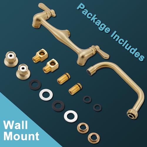 Wall Mount Commercial Sink Kitchen Faucet 8 Inch Adjustable Center | 8 Inch 360 Swivel Spout, Lead-free Brass, For Restaurant Laundry Utility Room, Easy to Install, CUPC NSF Certified - color: Black, size: 8 Inch Spout