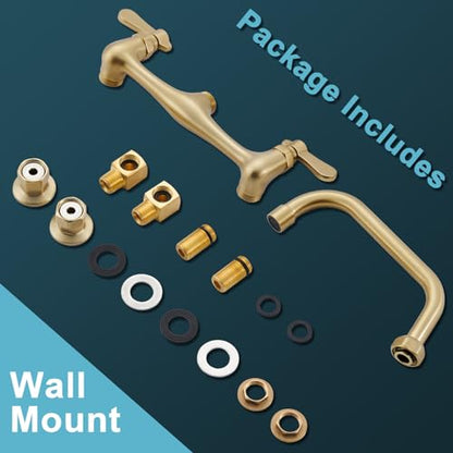 Wall Mount Commercial Sink Kitchen Faucet 8 Inch Adjustable Center | 8 Inch 360 Swivel Spout, Lead-free Brass, For Restaurant Laundry Utility Room, Easy to Install, CUPC NSF Certified - color: Black, size: 8 Inch Spout
