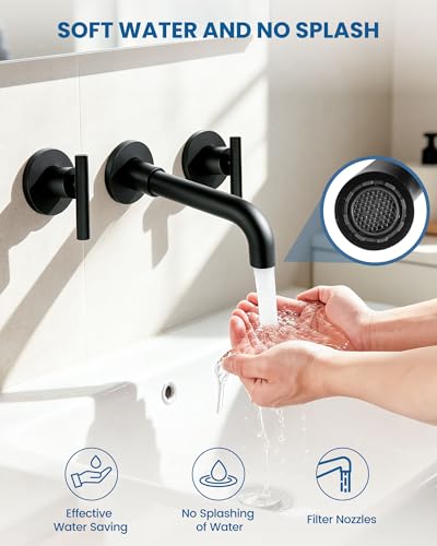 Airuida Wall Mounted Bathroom Sink Faucet,Matte Black Vanity Sink Faucet | Lever Handle,3 Holes,360° Widespread Swivel Spout,Rotatable Bathroom Faucet - color: Matte Black